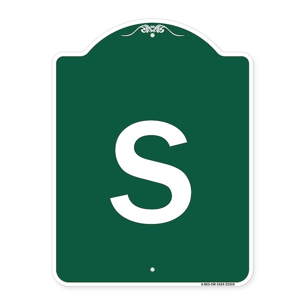 Signmission Designer Series Sign-Sign W/ Letter S, Green & White Aluminum Sign, 18" x 24", GW-1824-22928 A-DES-GW-1824-22928 - main